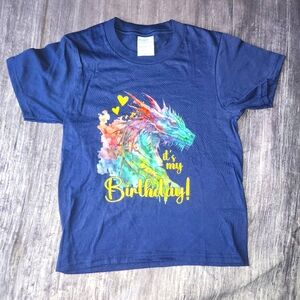 Port & Company Youth‎ XS Blue Dragon Its My Birthday Graphic T Shirt